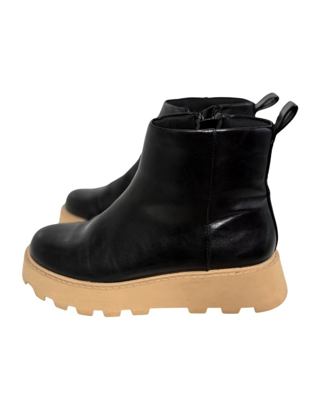 Zara Womens 8 39 Black Chunky Heel Boots ankle Bootie Side Zip Leather